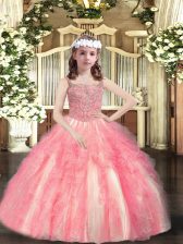 High Class Sleeveless Lace Up Floor Length Beading and Ruffles Pageant Dress for Teens