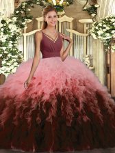  Organza Sleeveless Floor Length 15th Birthday Dress and Ruffles
