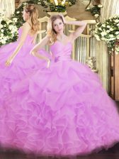 Excellent Organza Sweetheart Sleeveless Lace Up Beading and Ruffles Quinceanera Dresses in Lilac