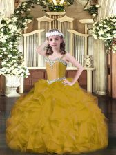  Sleeveless Lace Up Floor Length Beading and Ruffles Pageant Dress Wholesale