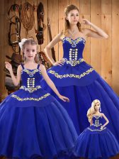 Beautiful Blue Sleeveless Embroidery Floor Length Quinceanera Gowns