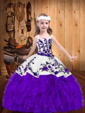  Sleeveless Lace Up Floor Length Embroidery and Ruffles Glitz Pageant Dress