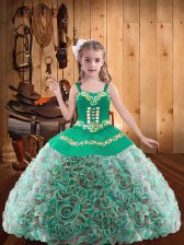 Hot Sale Straps Sleeveless Lace Up Kids Pageant Dress Multi-color Fabric With Rolling Flowers