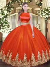 Deluxe Tulle Sleeveless Floor Length Quinceanera Gown and Appliques