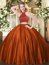 Edgy Beading Ball Gown Prom Dress Rust Red Backless Sleeveless Floor Length