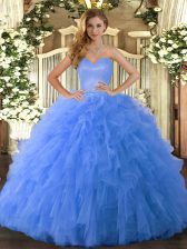  Blue Ball Gowns Tulle Sweetheart Sleeveless Ruffles Floor Length Lace Up Sweet 16 Dresses