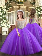  Beading Child Pageant Dress Purple Lace Up Sleeveless Floor Length