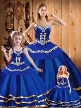 Romantic Sleeveless Organza Floor Length Lace Up 15 Quinceanera Dress in Royal Blue with Embroidery
