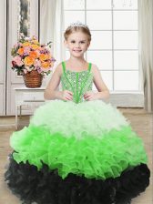  Ball Gowns Kids Formal Wear Multi-color Straps Organza Sleeveless Floor Length Lace Up
