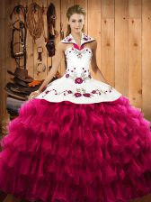  Embroidery and Ruffled Layers Quinceanera Dress Fuchsia Lace Up Sleeveless Floor Length