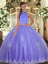  Halter Top Sleeveless Tulle Sweet 16 Quinceanera Dress Beading and Appliques Backless