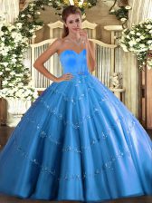  Tulle Sweetheart Sleeveless Lace Up Beading and Appliques Vestidos de Quinceanera in Baby Blue