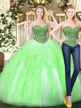 Captivating Yellow Green Sleeveless Floor Length Beading and Ruffles Lace Up Quinceanera Gown