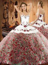 Beautiful Sweetheart Sleeveless Sweep Train Lace Up Vestidos de Quinceanera Multi-color Fabric With Rolling Flowers