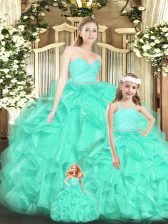  Organza Sweetheart Sleeveless Lace Up Lace and Ruffles Sweet 16 Quinceanera Dress in Apple Green