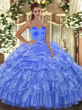  Baby Blue Sleeveless Organza Lace Up Sweet 16 Dress for Military Ball and Sweet 16 and Quinceanera