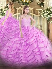 Charming Lilac Ball Gowns Beading and Ruffled Layers Quince Ball Gowns Lace Up Organza Sleeveless