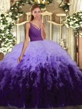 Luxury V-neck Sleeveless Quinceanera Dresses Floor Length Ruffles Multi-color Organza
