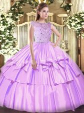 Graceful Sleeveless Zipper Floor Length Beading and Ruffled Layers Ball Gown Prom Dress