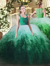 Stylish Sleeveless Tulle Floor Length Zipper Ball Gown Prom Dress in Multi-color with Ruffles
