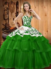  Sleeveless Sweep Train Embroidery Lace Up Ball Gown Prom Dress