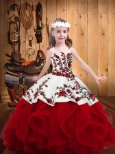 Sweet Sleeveless Embroidery and Ruffles Lace Up Child Pageant Dress