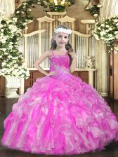 Stunning Floor Length Ball Gowns Sleeveless Rose Pink Little Girl Pageant Dress Lace Up