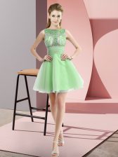  Mini Length Apple Green Prom Gown Bateau Sleeveless Zipper