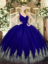 Spectacular Purple V-neck Neckline Beading and Lace and Appliques Quinceanera Dresses Sleeveless Backless