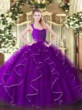 Glorious Purple Sleeveless Ruffles Floor Length Quinceanera Dress