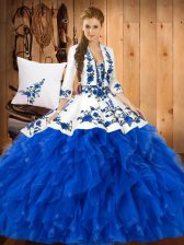 Inexpensive Ruffles Sweet 16 Quinceanera Dress Blue Lace Up Sleeveless Floor Length