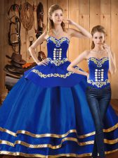  Blue Long Sleeves Satin and Tulle Lace Up Quince Ball Gowns for Military Ball and Sweet 16 and Quinceanera
