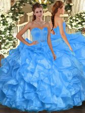  Baby Blue Ball Gowns Sweetheart Sleeveless Organza Floor Length Lace Up Beading and Ruffles Ball Gown Prom Dress