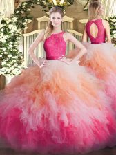  Lace and Ruffles Sweet 16 Dress Multi-color Zipper Sleeveless Floor Length