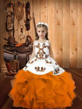 Best Orange Kids Pageant Dress Party and Sweet 16 and Quinceanera and Wedding Party with Embroidery and Ruffles Straps Sleeveless Lace Up