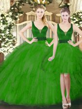  Floor Length Ball Gowns Sleeveless Green 15th Birthday Dress Lace Up