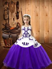 Admirable Floor Length Purple Pageant Gowns For Girls Organza Sleeveless Embroidery