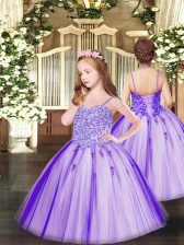 Sleeveless Floor Length Appliques Lace Up High School Pageant Dress with Lavender
