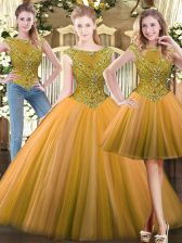  Olive Green Sweet 16 Dresses Military Ball and Sweet 16 and Quinceanera with Beading Scoop Sleeveless Zipper