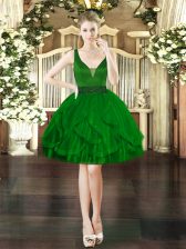 Romantic Mini Length Ball Gowns Sleeveless Dark Green Prom Evening Gown Lace Up