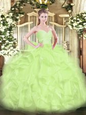 Exceptional Yellow Green Ball Gowns Beading and Ruffles Vestidos de Quinceanera Lace Up Organza Sleeveless Floor Length