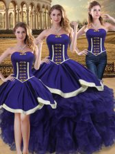  Sleeveless Organza Floor Length Lace Up Quinceanera Dresses in Purple with Beading and Ruffles