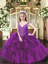 Admirable Sleeveless Lace Up Floor Length Beading and Ruffles Pageant Gowns