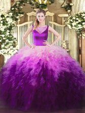 Traditional Floor Length Multi-color Quinceanera Gowns Scoop Sleeveless Side Zipper