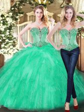 Noble Floor Length Two Pieces Sleeveless Green Ball Gown Prom Dress Lace Up