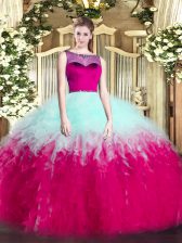  Multi-color Tulle Zipper Sweet 16 Dress Sleeveless Floor Length Beading and Ruffles