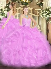 Chic Sweetheart Sleeveless 15 Quinceanera Dress Floor Length Beading and Ruffles Lilac Organza