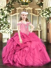 Attractive Hot Pink Ball Gowns Beading and Ruffles Pageant Dress Toddler Lace Up Organza Sleeveless Floor Length