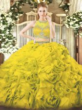 Popular Yellow Green Zipper Vestidos de Quinceanera Beading Sleeveless Floor Length