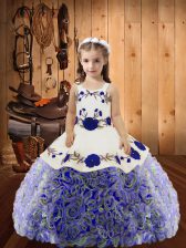  Ball Gowns Pageant Dress for Girls Multi-color Straps Fabric With Rolling Flowers Sleeveless Floor Length Lace Up